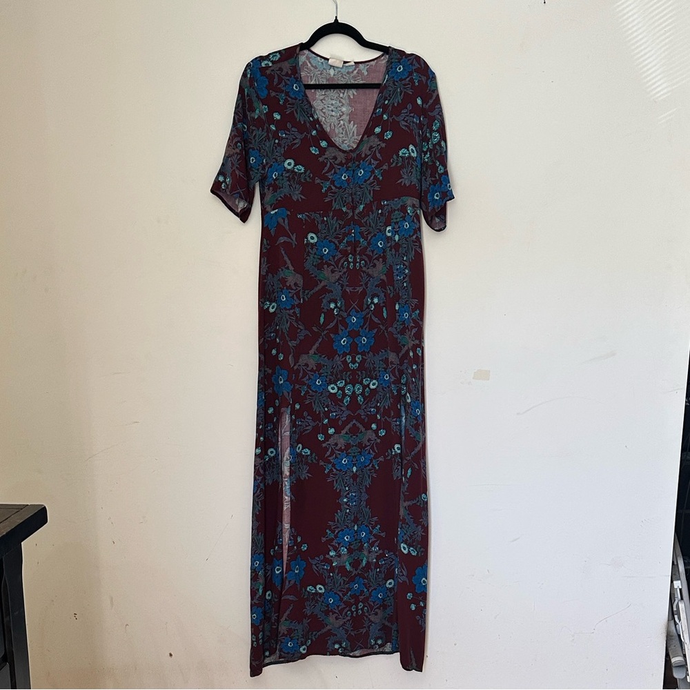 Somedays Lovin Burgundy and Blue Floral Dress Size M